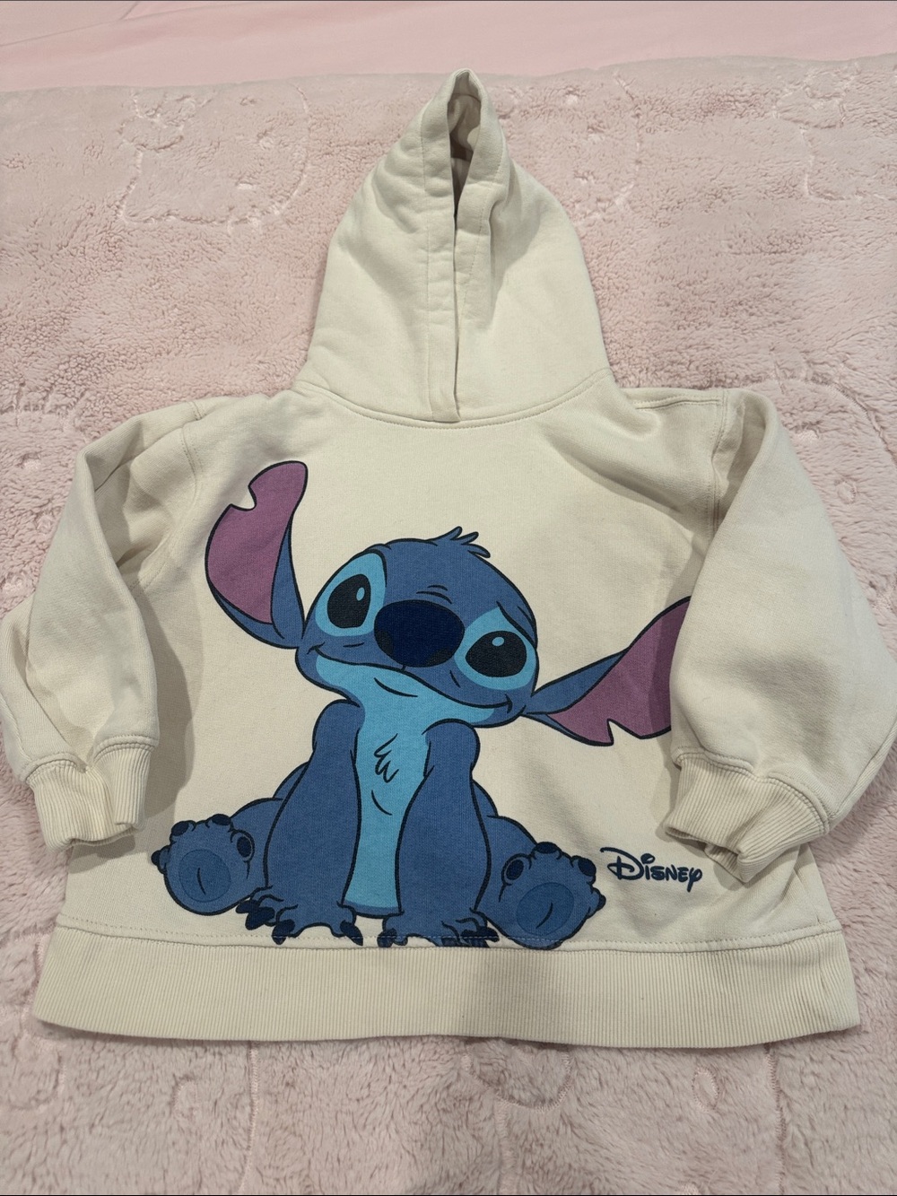 Zara Kids 6:7 Stitch Graphic Hoodie in Off-White with Navy Lettering